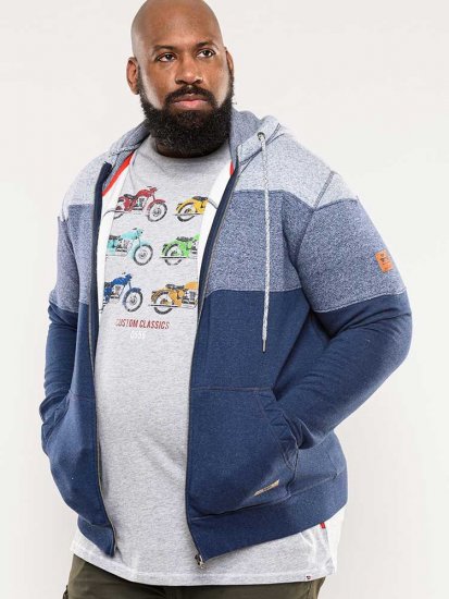D555 Columbus Cut And Sew Panelled Zip Through Hoody Blue - Trøjer og hættetrøjer - Trøjer og Hættetrøjer i store størrelser - 2XL-14XL