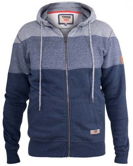 D555 Columbus Cut And Sew Panelled Zip Through Hoody Blue - Trøjer og hættetrøjer - Trøjer og Hættetrøjer i store størrelser - 2XL-14XL