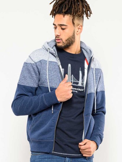 D555 Columbus Cut And Sew Panelled Zip Through Hoody Blue - Trøjer og hættetrøjer - Trøjer og Hættetrøjer i store størrelser - 2XL-14XL