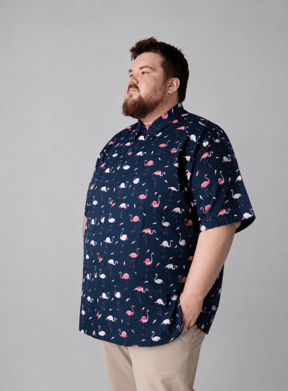 Kam Jeans 6068 Flamingo Short Sleeve Shirt Navy - Skjorter - Skjorter til store mænd 2XL- 8XL