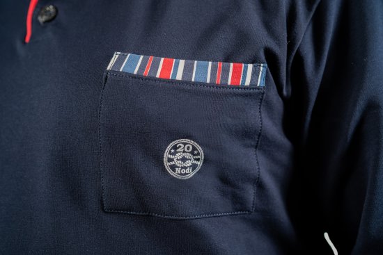 20 Nodi Long Pajamas in Stretch Fleece Cotton with Serafino Collar and Jacket with Pocket and Side Slits Navy - Pyjama/Loungewear - Pyjamas Herre Store Størrelser