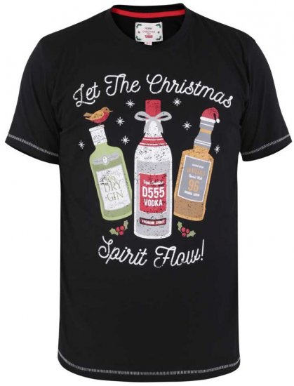 D555 SPIRIT Christmas Spirit Printed T-Shirt Black - T-shirts - T-shirts i store størrelser - 2XL-14XL