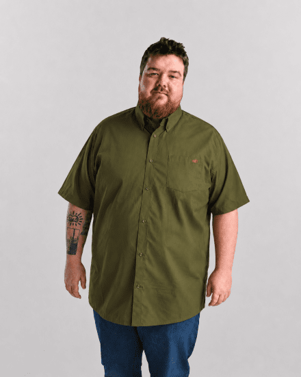 Motley Denim Zagreb Kortærmet Skjorte Mørk khaki - Skjorter - Skjorter til store mænd 2XL- 8XL