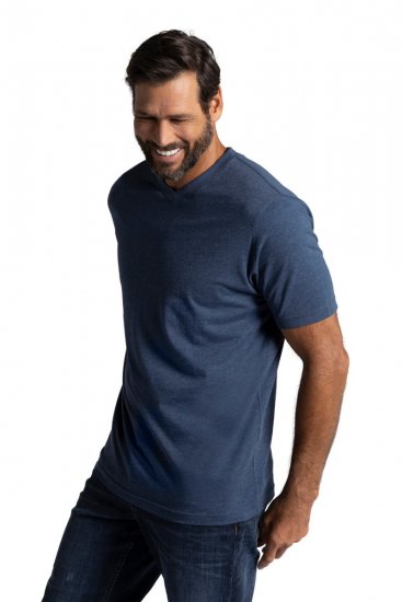 JP1880 702415 T-shirt med V-hals Mellemblå meleret - T-shirts - T-shirts i store størrelser - 2XL-14XL