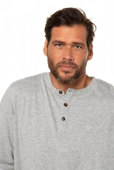 JP1880 702555 Langærmet Henley-shirt Gråmeleret - T-shirts - T-shirts i store størrelser - 2XL-14XL