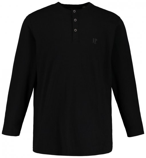 JP1880 702555 Langærmet Henley-shirt Sort - T-shirts - T-shirts i store størrelser - 2XL-14XL