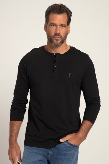JP1880 702555 Langærmet Henley-shirt Sort - T-shirts - T-shirts i store størrelser - 2XL-14XL