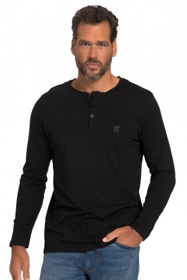 JP1880 702555 Langærmet Henley-shirt Sort - T-shirts - T-shirts i store størrelser - 2XL-14XL