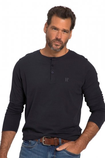 JP1880 702555 Langærmet Henley-shirt Mørkeblå - T-shirts - T-shirts i store størrelser - 2XL-14XL