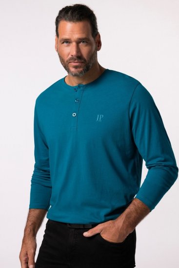 JP1880 Henley T-shirt Long Sleeve Blue - T-shirts - T-shirts i store størrelser - 2XL-14XL