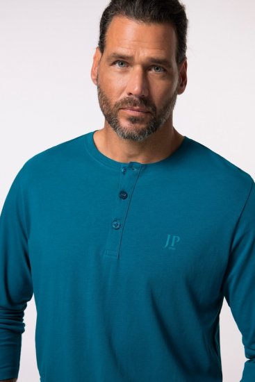JP1880 Henley T-shirt Long Sleeve Blue - T-shirts - T-shirts i store størrelser - 2XL-14XL