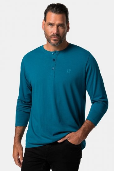 JP1880 Henley T-shirt Long Sleeve Blue - T-shirts - T-shirts i store størrelser - 2XL-14XL