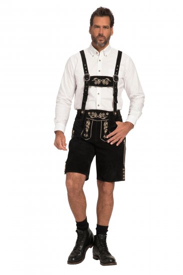 JP1880 Genuine Leather Traditional Lederhosen Shorts Black - Shorts - Shorts i store størrelser - W40-W60