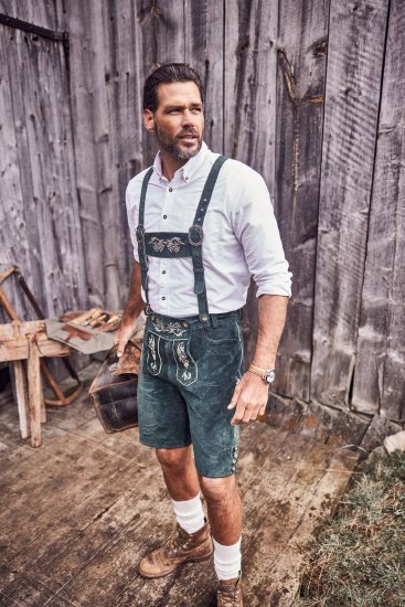 JP1880 Genuine Leather Traditional Lederhosen Shorts Green - Shorts - Shorts i store størrelser - W40-W60