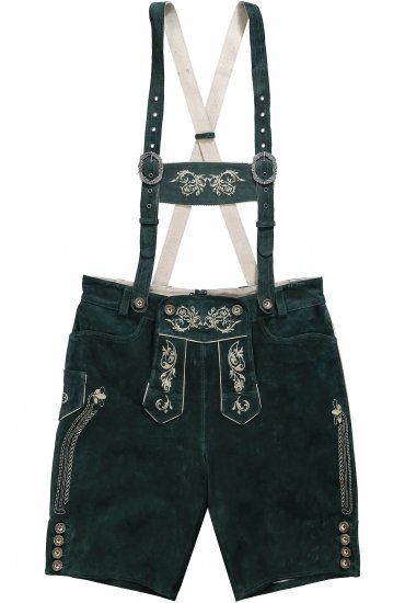 JP1880 Genuine Leather Traditional Lederhosen Shorts Green - Shorts - Shorts i store størrelser - W40-W60