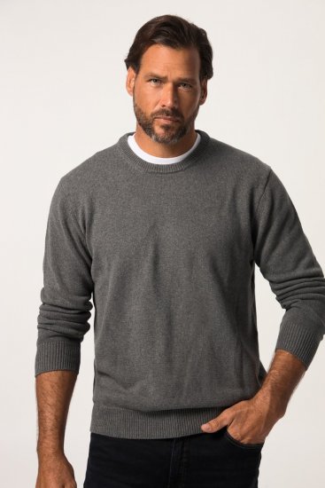 JP1880 708261 Striktrøje med rund hals Gråmeleret - Trøjer og hættetrøjer - Trøjer og Hættetrøjer i store størrelser - 2XL-14XL