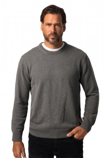 JP1880 708261 Striktrøje med rund hals Gråmeleret - Trøjer og hættetrøjer - Trøjer og Hættetrøjer i store størrelser - 2XL-14XL
