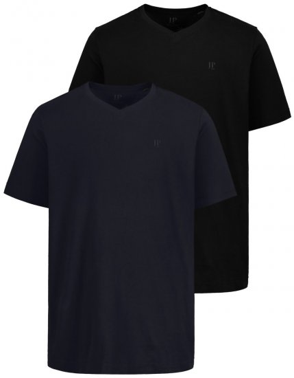 JP1880 711318 T-shirt med V-hals 2-pak Sort - T-shirts - T-shirts i store størrelser - 2XL-14XL