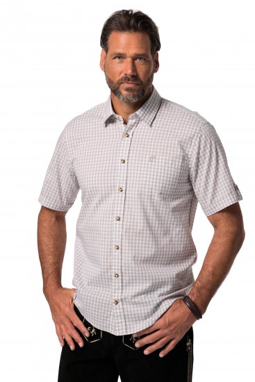 JP1880 Modern Fit Check Print Short Sleeve Shirt Grey - Skjorter - Skjorter til store mænd 2XL- 8XL