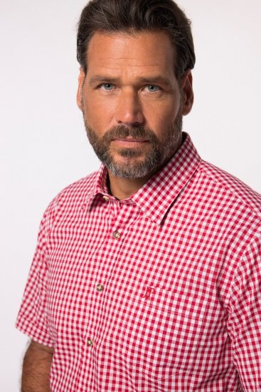 JP1880 Shirt Traditional Checked Short Sleeve Red - Skjorter - Skjorter til store mænd 2XL- 8XL