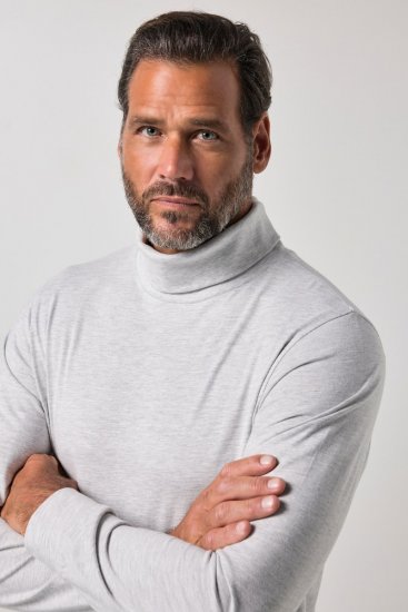 JP1880 723303 Langærmet bluse med rullekrave Naturmeleret TALL - TALL T-shirts - Lange T-shirts Mænd