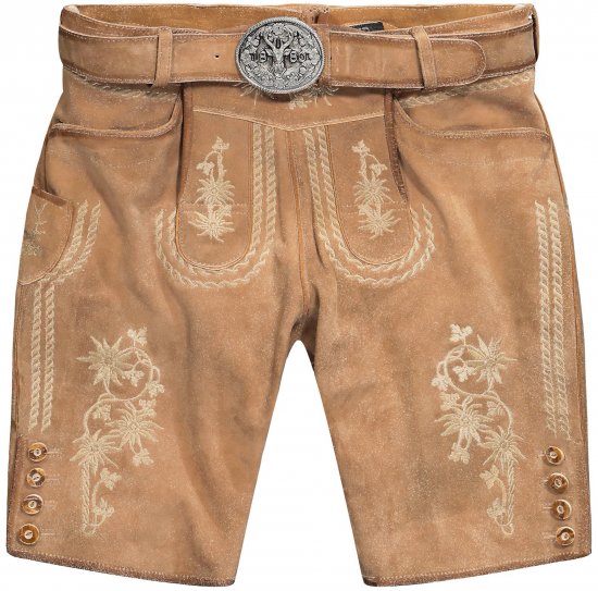 JP1880 Premium Goat Suede Staghorn Embroidery Shorts Leather Brown - Shorts - Shorts i store størrelser - W40-W60