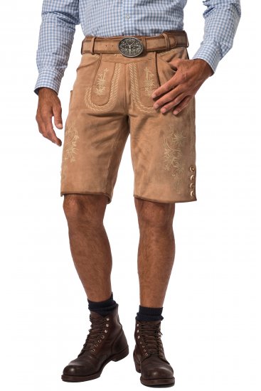 JP1880 Premium Goat Suede Staghorn Embroidery Shorts Leather Brown - Shorts - Shorts i store størrelser - W40-W60