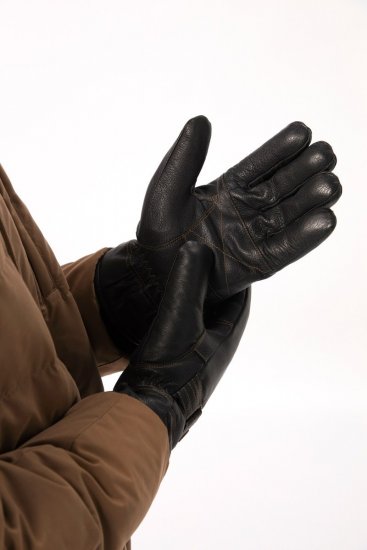JP1880 Gloves Leather Warm Lining Black - Handsker - 