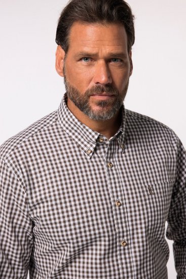 JP1880 Long Sleeve Check Print Traditional Shirt Brown - Skjorter - Skjorter til store mænd 2XL- 8XL
