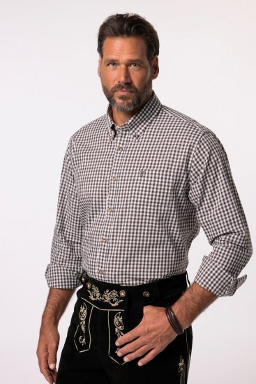 JP1880 Long Sleeve Check Print Traditional Shirt Brown - Skjorter - Skjorter til store mænd 2XL- 8XL