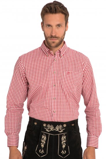 JP1880 Modern Fit Button-Down Collar Long Sleeve Check Shirt Light Red - Skjorter - Skjorter til store mænd 2XL- 8XL