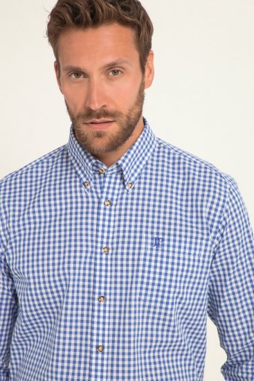 JP1880 Shirt Traditional Checked Long Sleeve Blue - Skjorter - Skjorter til store mænd 2XL- 8XL