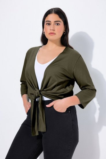 Ulla Popken 794514 Jerseybolero med bindebånd Mørkegrøn - Boleroer - 
