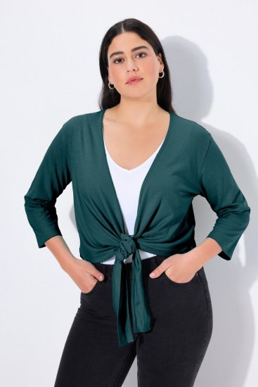 Ulla Popken 794514 Jerseybolero med bindebånd Petrol - Boleroer - 