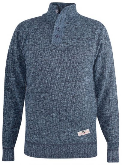 D555 Wilmington Zipper And Button Neck Sweater Blue - Trøjer og hættetrøjer - Trøjer og Hættetrøjer i store størrelser - 2XL-14XL