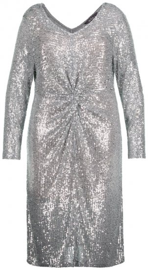 Ulla Popken 804863 Pailletkjole med V-hals Sølv - Aftenkjoler - Festkjoler i plus size