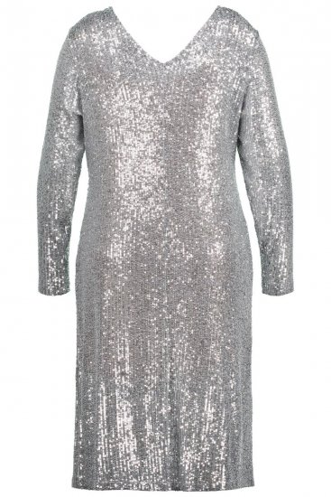 Ulla Popken 804863 Pailletkjole med V-hals Sølv - Aftenkjoler - Festkjoler i plus size
