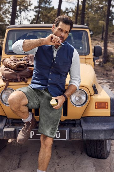 JP1880 Mottled Stretch Knit Stand-up Collar Vest Navy Blue - Jakker - Jakker i store størrelser, 2XL- 12XL