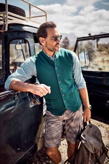 JP1880 Mottled Stretch Knit Stand-up Collar Vest Turquoise Blue - Trachten & Oktoberfest - Oktoberfest tøj i store størrelser (Trachten)