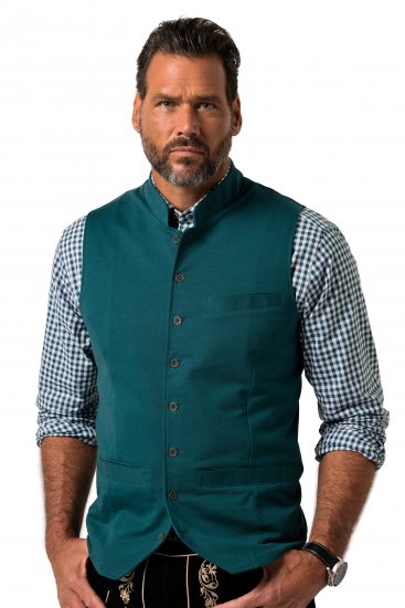 JP1880 Mottled Stretch Knit Stand-up Collar Vest Turquoise Blue - Trachten & Oktoberfest - Oktoberfest tøj i store størrelser (Trachten)