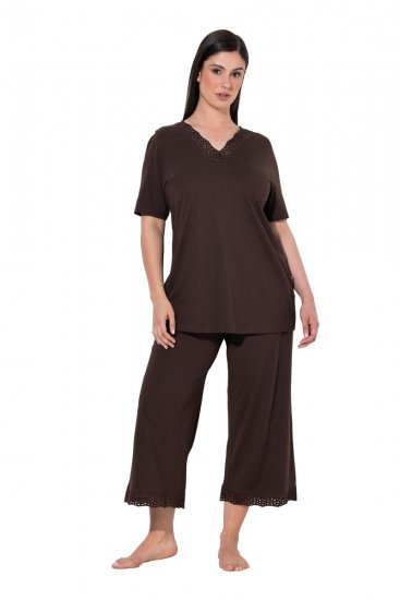 Ulla Popken 806944 Kortærmet pyjamas Brun - Pyjama/Loungewear - 