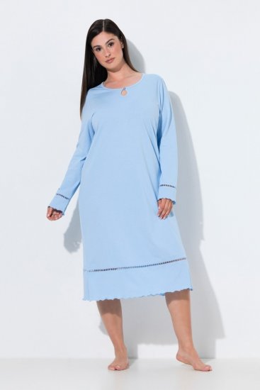 Ulla Popken 810581 Natkjole med blonde Lyseblå - Natkjoler - 