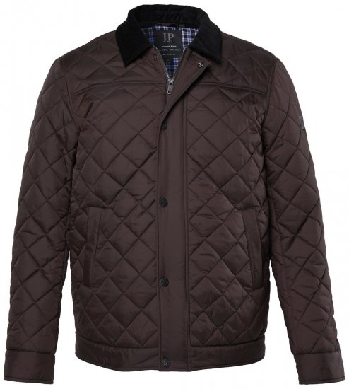 JP1880 811805 Quiltet jakke med fløjlskrave Sortbrun - Jakker - Jakker i store størrelser, 2XL- 12XL