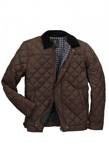 JP1880 811805 Quiltet jakke med fløjlskrave Sortbrun - Jakker - Jakker i store størrelser, 2XL- 12XL