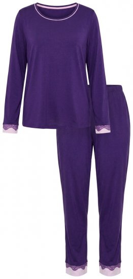 Ulla Popken 812441 Langærmet pyjamas med blonde Kongeblå - Pyjama/Loungewear - 