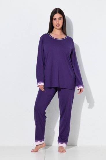 Ulla Popken 812441 Langærmet pyjamas med blonde Kongeblå - Pyjama/Loungewear - 