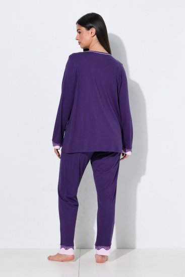 Ulla Popken 812441 Langærmet pyjamas med blonde Kongeblå - Pyjama/Loungewear - 
