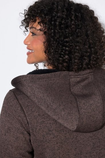 Ulla Popken 812880 Strikfleecejakke med teddyfleece Taupe - Fleecetøj - 