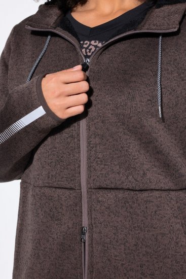 Ulla Popken 812880 Strikfleecejakke med teddyfleece Taupe - Fleecetøj - 