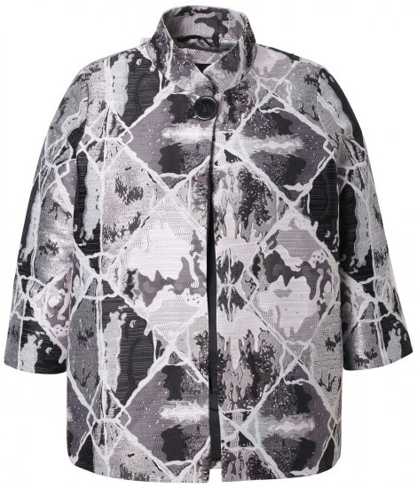 Ulla Popken 816673 Oversize blazer i jacquard med 3/4-ærmer Sort - Blazere - Blazere i plusstørrelser til kvinder